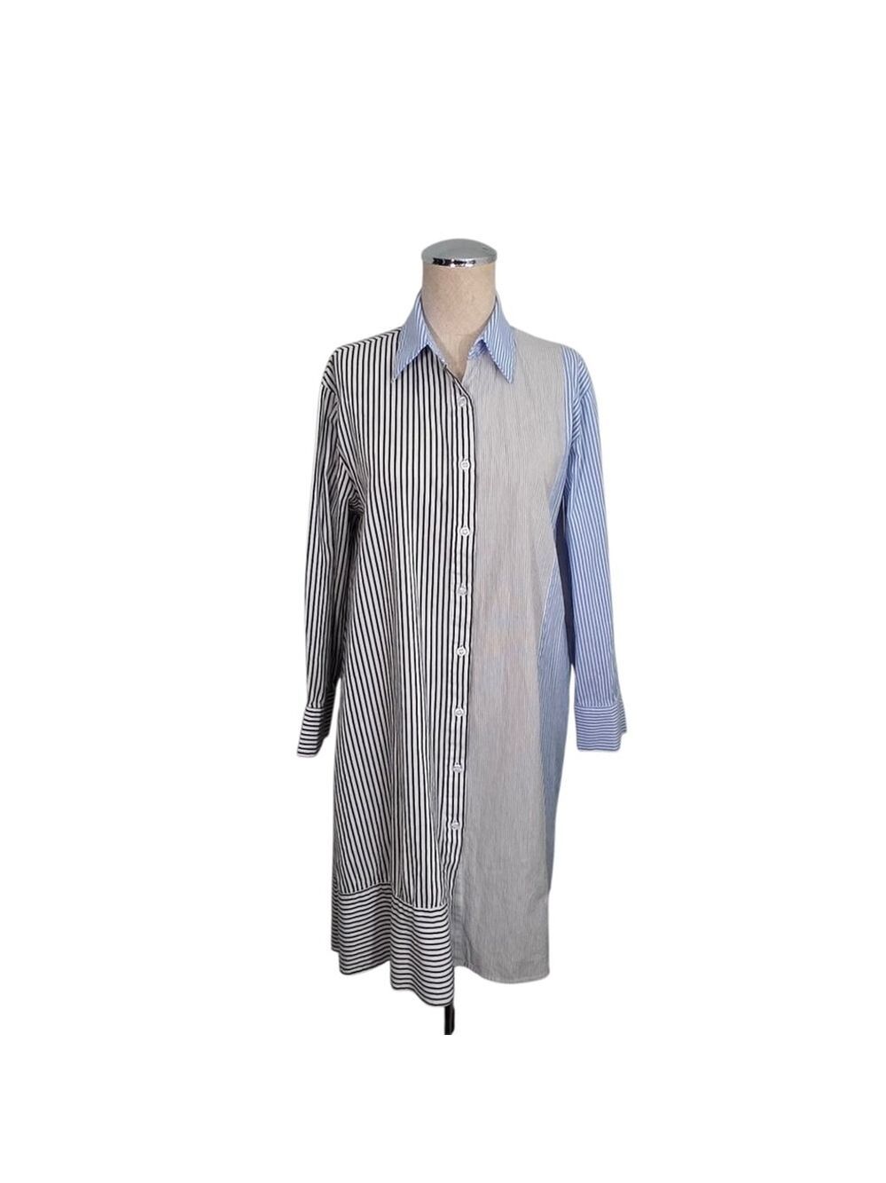 Gabby Isabella Blue Stripes Long Sleeve Oversized Shirt Dress Sz XS